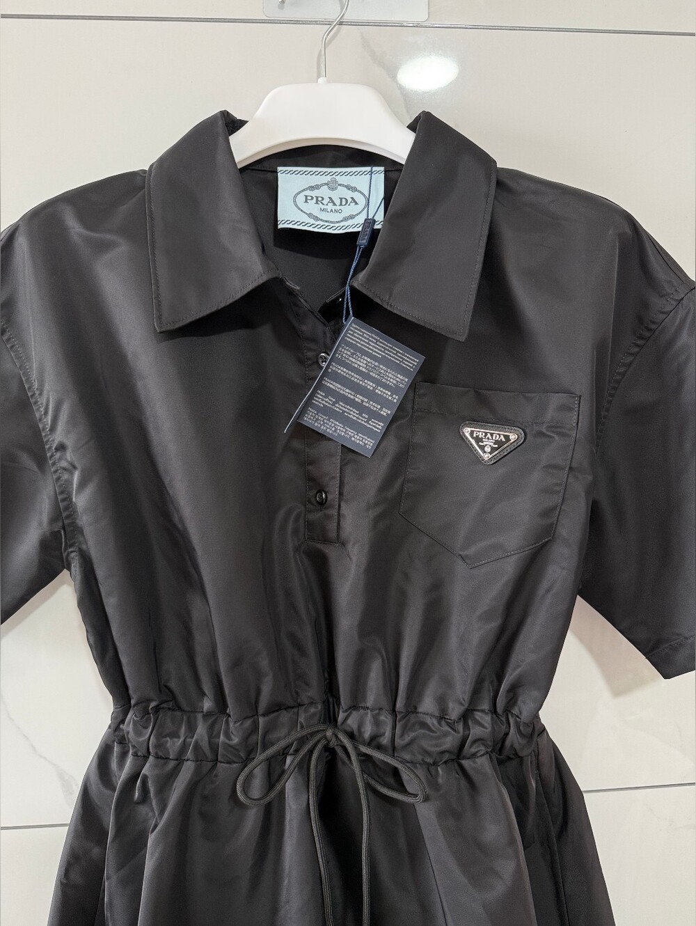 Prada Black Short-Sleeve Drawstring A-Line Mini Dress - Picture 3 of 13